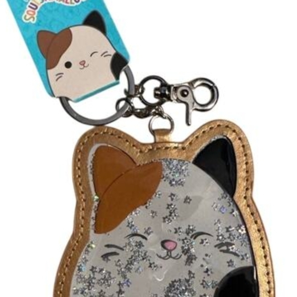 Cat Face Keychain with Glitter Accents